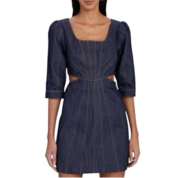 New! Cinq à Sept Lani Cut-Out Denim Mini Dress Size 2 $395 - Picture 2 of 8